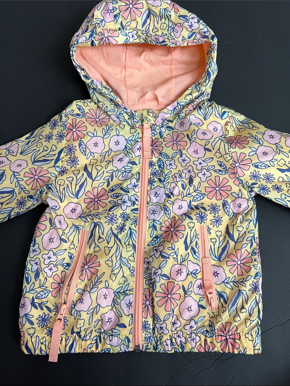 Cat & Jack Yellow Floral Hooded Jacket with Pink Lining